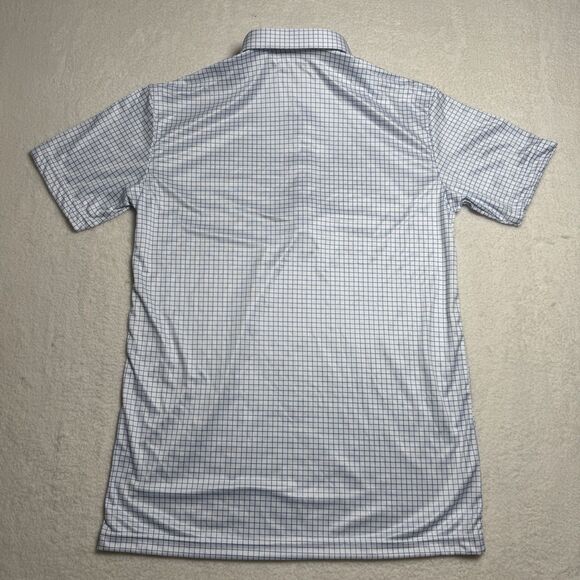 Collars and Co Men's Semi Spread Collar Polo Size M Thin Navy Check Golf Preppy - Picture 5 of 7